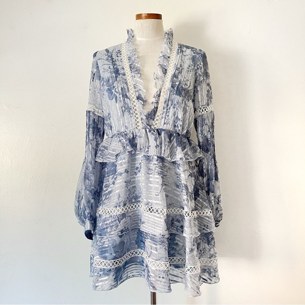 ASOS Blue Lace Trim Mini Dress size 6 preowned no belt